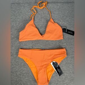 Tavik Reversible Jett Triangle Bikini Set Women XS Orange Nylon Stretch Swimwear